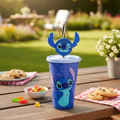 Imagem de Copo refri com tampa canudo pin stitch 500ml plastico agua suco