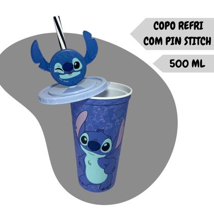 Imagem de Copo refri com tampa canudo pin stitch 500ml plastico agua suco