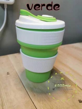 Imagem de Copo Retrátil C/ Tampa Silicone 350ml Reutilizável Pronta