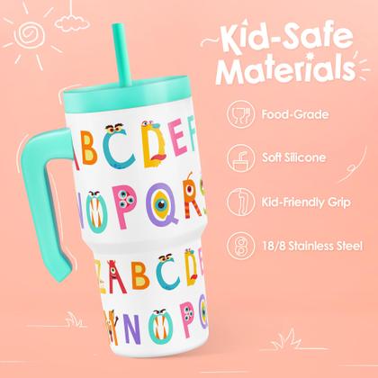 Imagem de Copo SANDJEST Alphabet 600 ml com alça e tampa de canudo de silicone