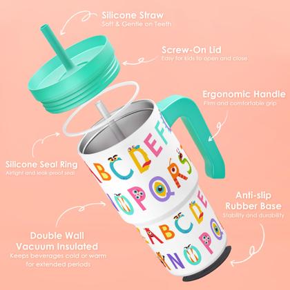 Imagem de Copo SANDJEST Alphabet 600 ml com alça e tampa de canudo de silicone