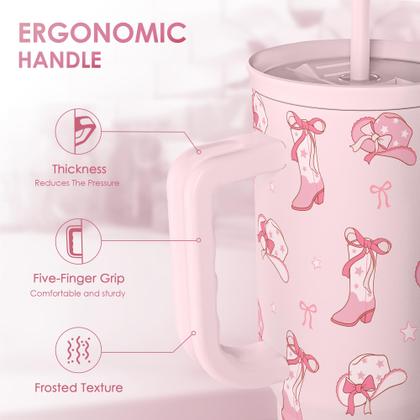 Imagem de Copo SANDJEST Cowgirl de 40 onças com alça de aço inoxidável