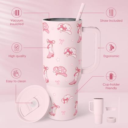 Imagem de Copo SANDJEST Cowgirl de 40 onças com alça de aço inoxidável