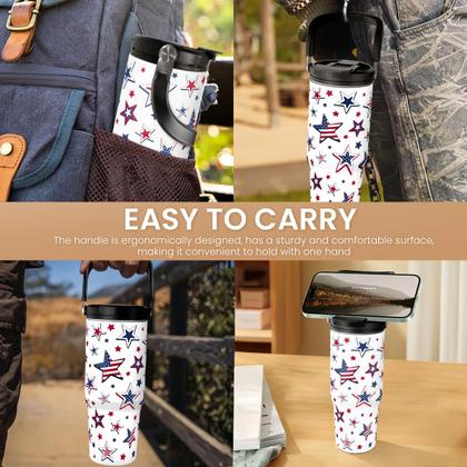 Imagem de Copo SANDJEST de 30 onças com alça de aço inoxidável Flip Straw