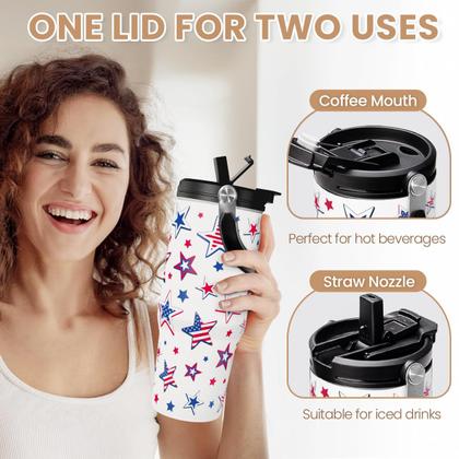 Imagem de Copo SANDJEST de 30 onças com alça de aço inoxidável Flip Straw