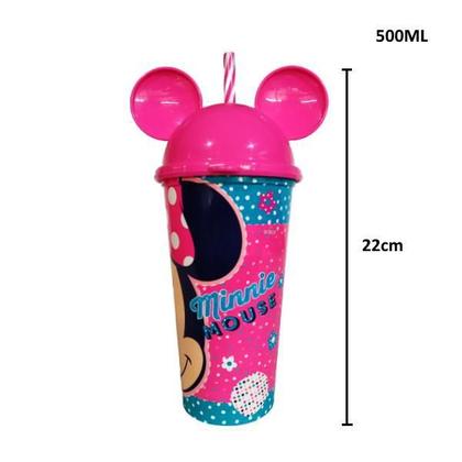Imagem de Copo Shake Infantil Com Canudo E Orelhas Minnie Mouse 500Ml