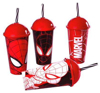 Imagem de Copo Shake Plasútil 500ml com Canudo p/ Festa do Homem Aranha - kit com 20