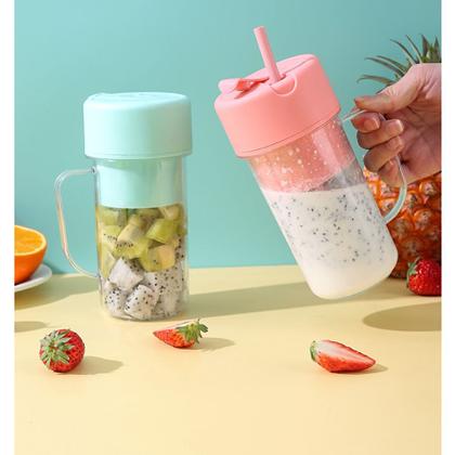 Imagem de Copo Shaker Misturador Mixer Caneca Liquidificador Mini Juicer 420ml com 6 laminas com tampa e canudo Recarregavel Porta