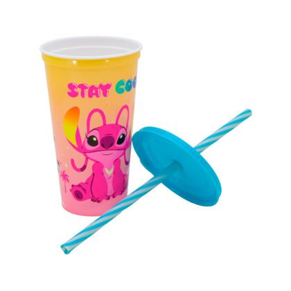Imagem de Copo Stitch Infantil Com Canudo 500ml Mundo Geek Plasútil