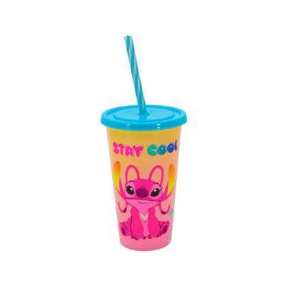Imagem de Copo Stitch Infantil Com Canudo 500ml Mundo Geek Plasútil