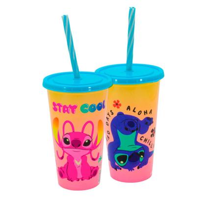 Imagem de Copo Stitch Infantil Com Canudo 500ml Mundo Geek Plasútil
