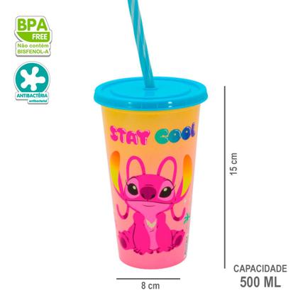 Imagem de Copo Stitch Infantil Com Canudo 500ml Mundo Geek Plasútil