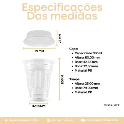 Imagem de Copo Sundae Plástico Transparente Gomado 180ml Com Tampa 50U