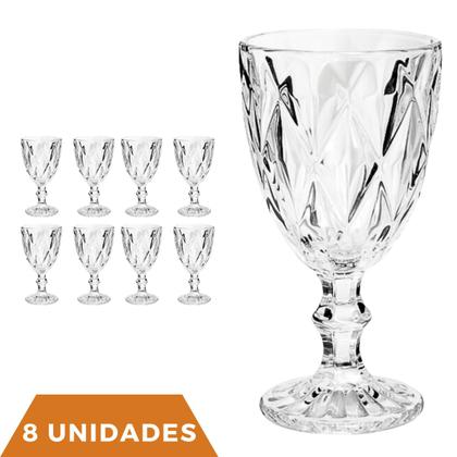 Imagem de Copo Taça Vidro Diamante Transparente Para Agua 300ml 8Un