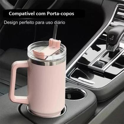 Imagem de Copo Térmico 1200ml Aço Inox Canudo Tampa Bebidas Quente Fria