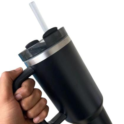 Imagem de Copo Térmico 1200ml Aço Inox Canudo Tampa Bebidas Quente Fria