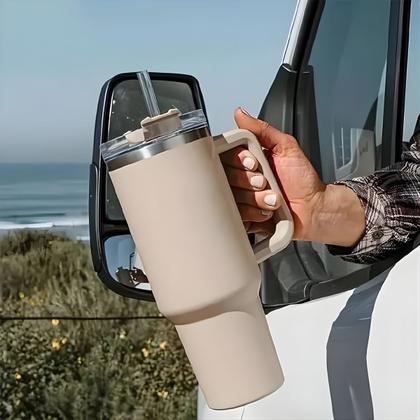 Imagem de Copo Térmico 1200ml Inox 304 Com Alça Canudo e Tampa Anti Vazamento Quente e Frio Academia Viagem