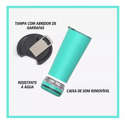 Imagem de Copo Termico 420ml Caixa Som Bluetooth Tampa Abridor Cerveja
