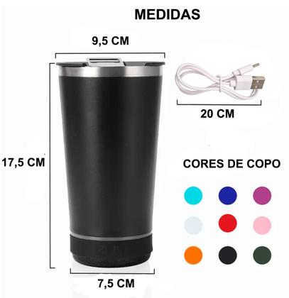 Copo Térmico 420ml Com Caixa De Som com LED Bluetooth Aço Inox Tampa Bebidas Gelada Quente Abridor de Garrafa Cerveja Café - WCS Imagem de Copo Térmico 420ml Com Caixa De Som com LED Bluetooth Aço Inox Tampa Bebidas Gelada Quente Abridor de Garrafa Cerveja Café