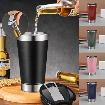 Imagem de Copo Termico 473mL Cerveja Com Tampa E Abridor Inox Parece Dupla AK5007