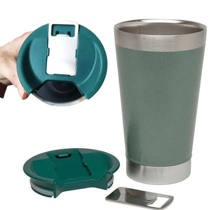 Imagem de Copo Termico 473mL Cerveja Com Tampa E Abridor Inox Parece Dupla AK5007