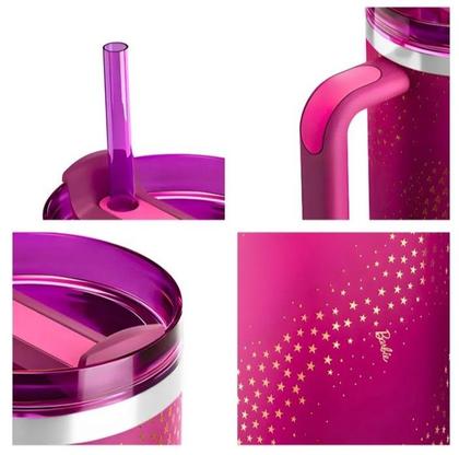 Imagem de Copo Térmico Barbie Inox Grande 1200ml com Tampa e Canudo