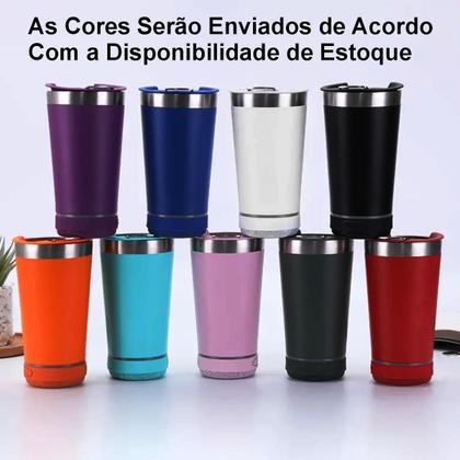 Copo Térmico Caixa De Som Bluetooth Led Tampa Abridor 473Ml - Grasep Imagem de Copo Térmico Caixa De Som Bluetooth Led Tampa Abridor 473Ml