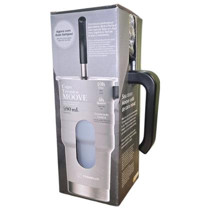 Imagem de Copo Térmico Cinza Com Tampa E Canudo Inox 304 590ml Antivazamento Cafe Cha Refrigerante Termolar