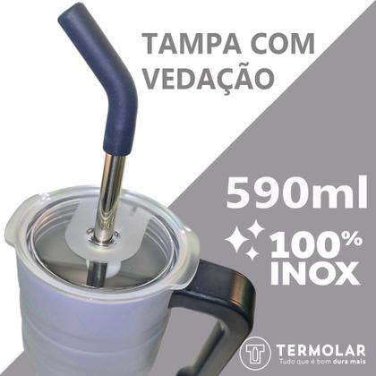 Imagem de Copo Térmico Cinza Com Tampa E Canudo Inox 304 590ml Antivazamento Cafe Cha Refrigerante Termolar