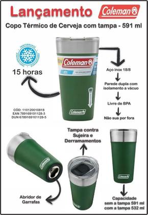 Imagem de Copo Térmico Coleman Com Abridor e Tampa 15 Horas Frio 600ML