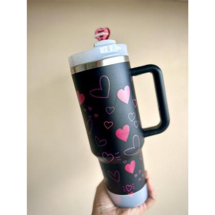 Imagem de Copo Térmico de aço inox 1200 ml (com alça e canudo) - estampa em formato de coração