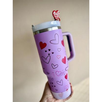 Imagem de Copo Térmico de aço inox 1200 ml (com alça e canudo) - estampa em formato de coração