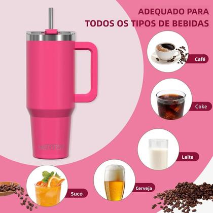 Imagem de Copo Térmico De Aço Inoxidável 591ml 20oz Com Alça E Canudo Para Bebidas Frias E Quentes, Caneca