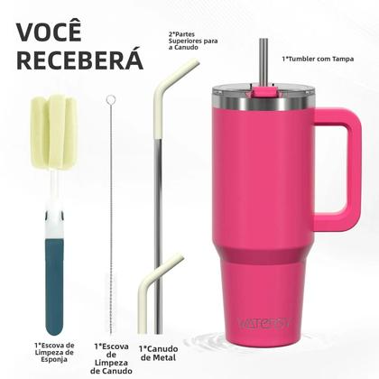 Imagem de Copo Térmico De Aço Inoxidável 591ml 20oz Com Alça E Canudo Para Bebidas Frias E Quentes, Caneca
