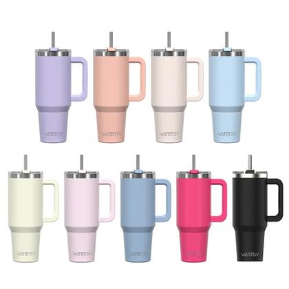 Imagem de Copo Térmico De Aço Inoxidável 591ml 20oz Com Alça E Canudo Para Bebidas Frias E Quentes, Caneca