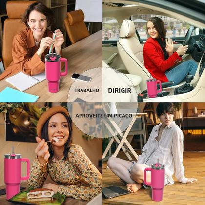 Imagem de Copo Térmico De Aço Inoxidável 591ml 20oz Com Alça E Canudo Para Bebidas Frias E Quentes, Caneca