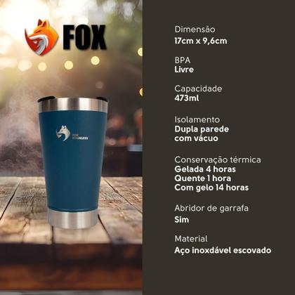 Imagem de Copo Térmico Fox Stainless Quente E Frio Com Tampa 473ml Azul