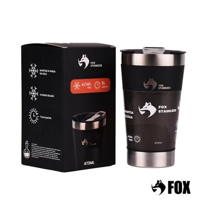 Imagem de Copo Térmico Fox Stainless Quente e Frio com Tampa 473ml Preto