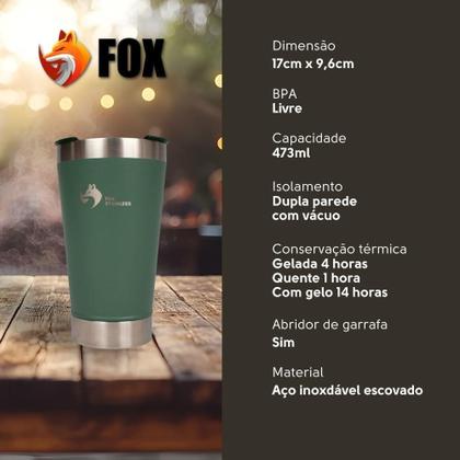 Imagem de Copo Térmico Fox Stainless Quente E Frio Com Tampa 473ml Verde