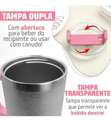 Imagem de Copo Térmico Glitter Degradê Com Alça E Canudo De Inox 1200ml Grande