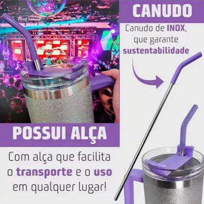 Imagem de Copo Térmico Glitter Degradê Com Alça E Canudo De Inox 1200ml Grande