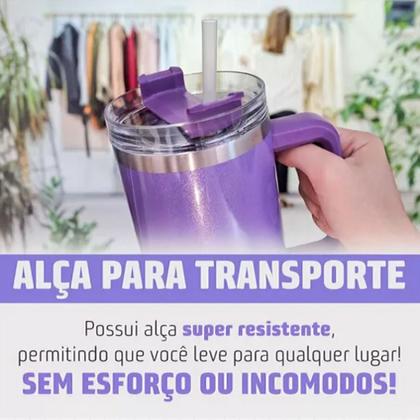 Imagem de Copo Térmico Glitter Degradê Com Alça E Canudo De Inox 1200ml Grande