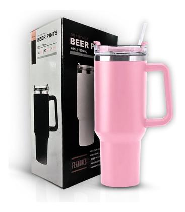Imagem de Copo Térmico Grande 1200 Ml Canudo Inox Parede Dupla Rosa Rosa Liso