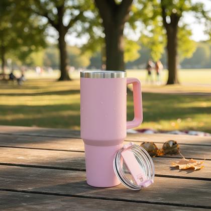 Imagem de Copo Térmico Grande 1200 Ml Canudo Inox Parede Dupla Rosa Rosa Liso