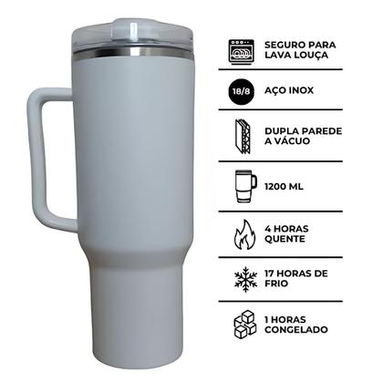 Imagem de Copo Térmico Grande 1200ml Parede Dupla com Canudo Bebidas Geladas e Quentes Alta Capacidade antivazamento