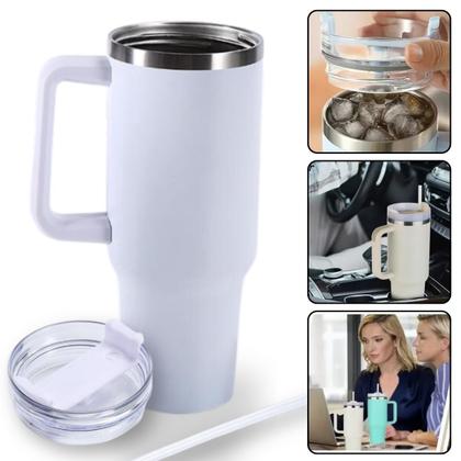 Imagem de Copo Térmico Grande 1200ml Parede Dupla com Canudo Bebidas Geladas e Quentes Alta Capacidade antivazamento