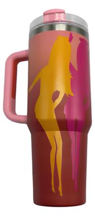 Imagem de Copo Térmico Grande De Inox 1,2L Parede Dupla Estampada Com Tampa E Canudo Bebida Gelada Quente