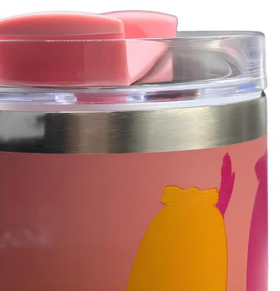 Imagem de Copo Térmico Grande De Inox 1,2L Parede Dupla Estampada Com Tampa E Canudo Bebida Gelada Quente