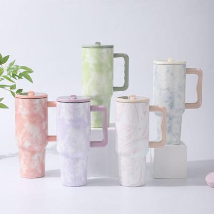 Imagem de Copo Térmico Grande Em Aço Inoxidável Com Tampa E Canudo 1200ml