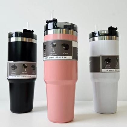 Imagem de Copo Térmico Grande Inox 800ml Tampa Canudo Cerveja Café Chá